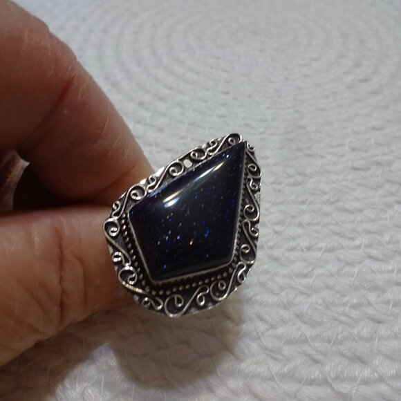 Sparkling BLUE SUNSTONE Handmade Sterling 925 Ring Size 9.75 #960C - Picture 3 of 3